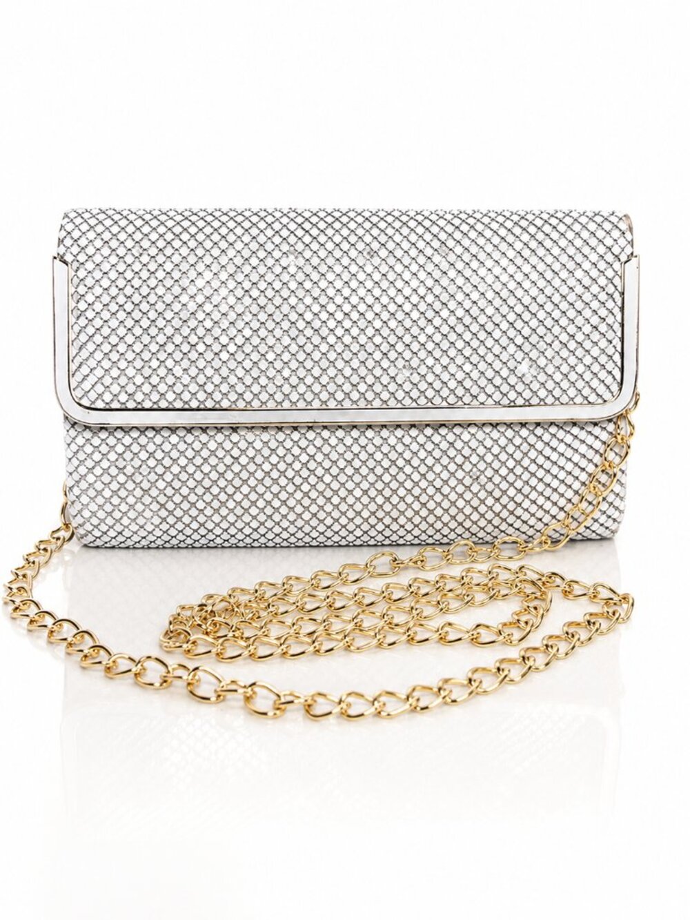 Vintage 80s Whiting and Davis Metal Mesh Clutch Shoulder Bag White